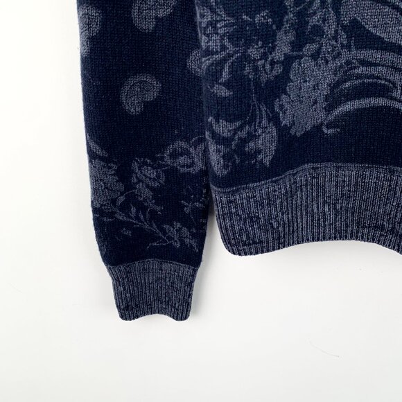 DW0471 Christian Dior Blue Flower Inlay Cashmere Round Neck Long Sleeve Sweater - Picture 4 of 8